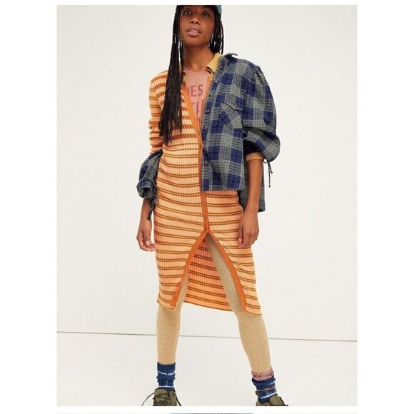 NEW Free People Vista Cardi Striped Midi Sweater Dress Button Front Size XS - Picture 3 of 11